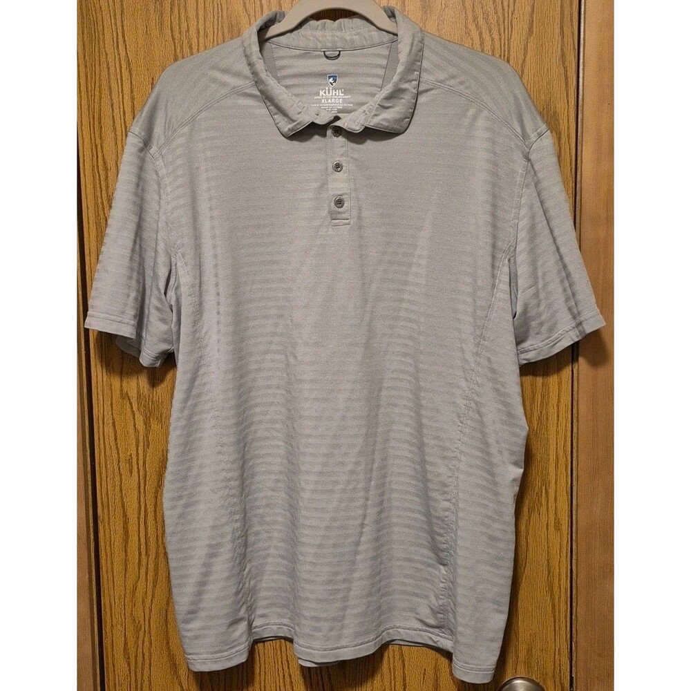 KUHL Men's Gray Striped Polo Shirt,Size XL